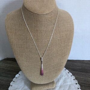 NVC Pink Gradient Rhinestone Teardrop Pendant Necklace
